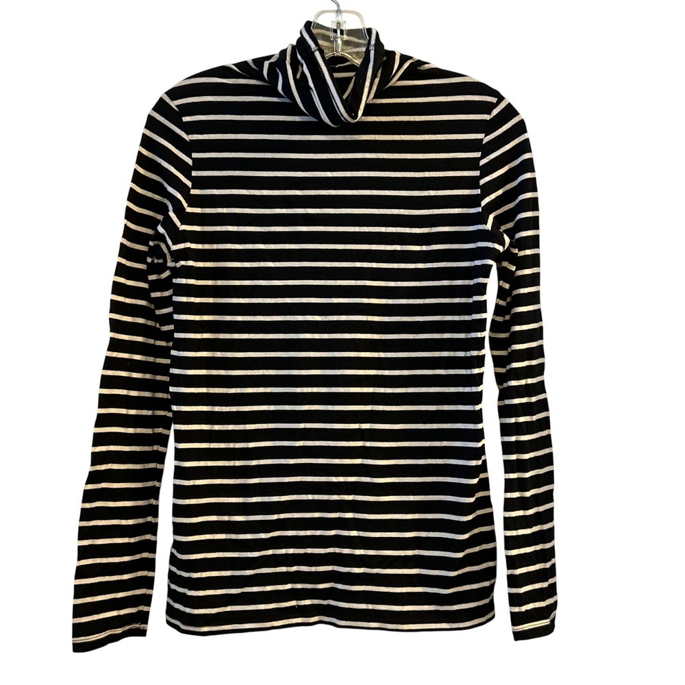 AG Adriano Goldschmied Black White Stripe Turtleneck Long Sleeve Top‎ Small